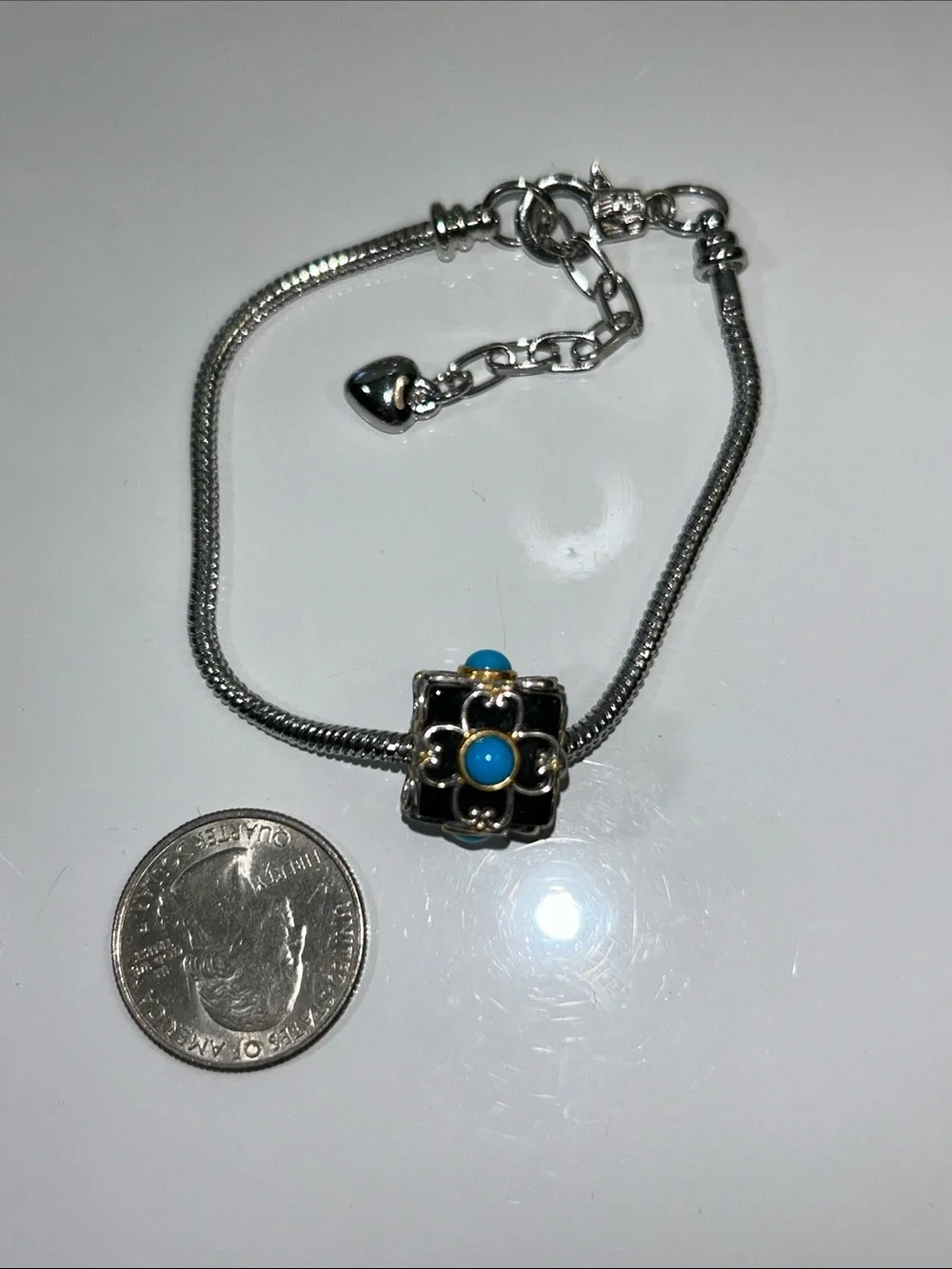 NWOT Gems En Vogue Genuine Turquoise Black Onyx Cube Euro Pandora Style Charm